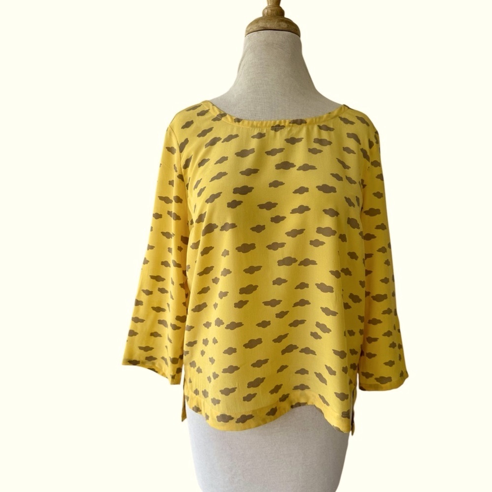 Maeve Yellow Cloud Print Linosa Silk Top Back Zipper Sz MP Anthropologie